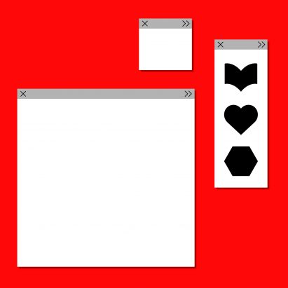 Graphic of webpage pop ups on a red background