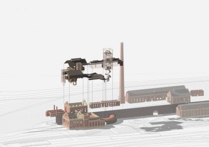 3D architectural drawing with exploded view