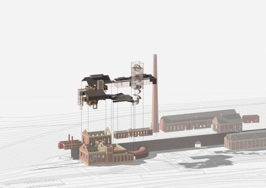 3D architectural drawing with exploded view