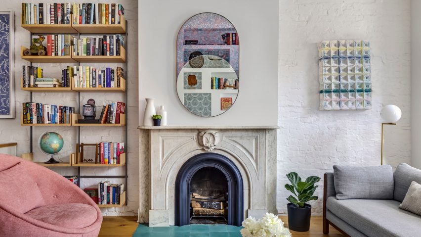 Living room with Bower Studios mirror