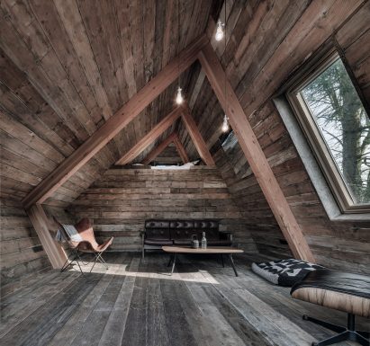 Inside of the cabin, showing the seating, windows and mezzanine level