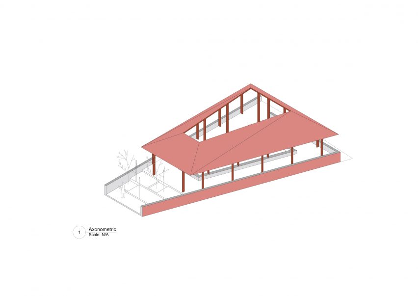 Axonometric of Courtyard Pavilion in Somaliland by Rashid Ali Architects