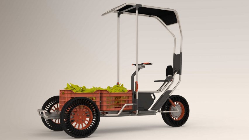 Collapsible solar-powered bike carrying goods