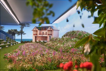 Image of the flower meadow runway by Villa Eugénie at the Dior show