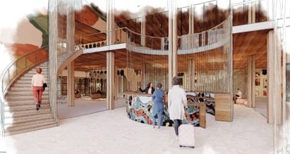 Interior sketch of a lobby space by student at Drexel University
