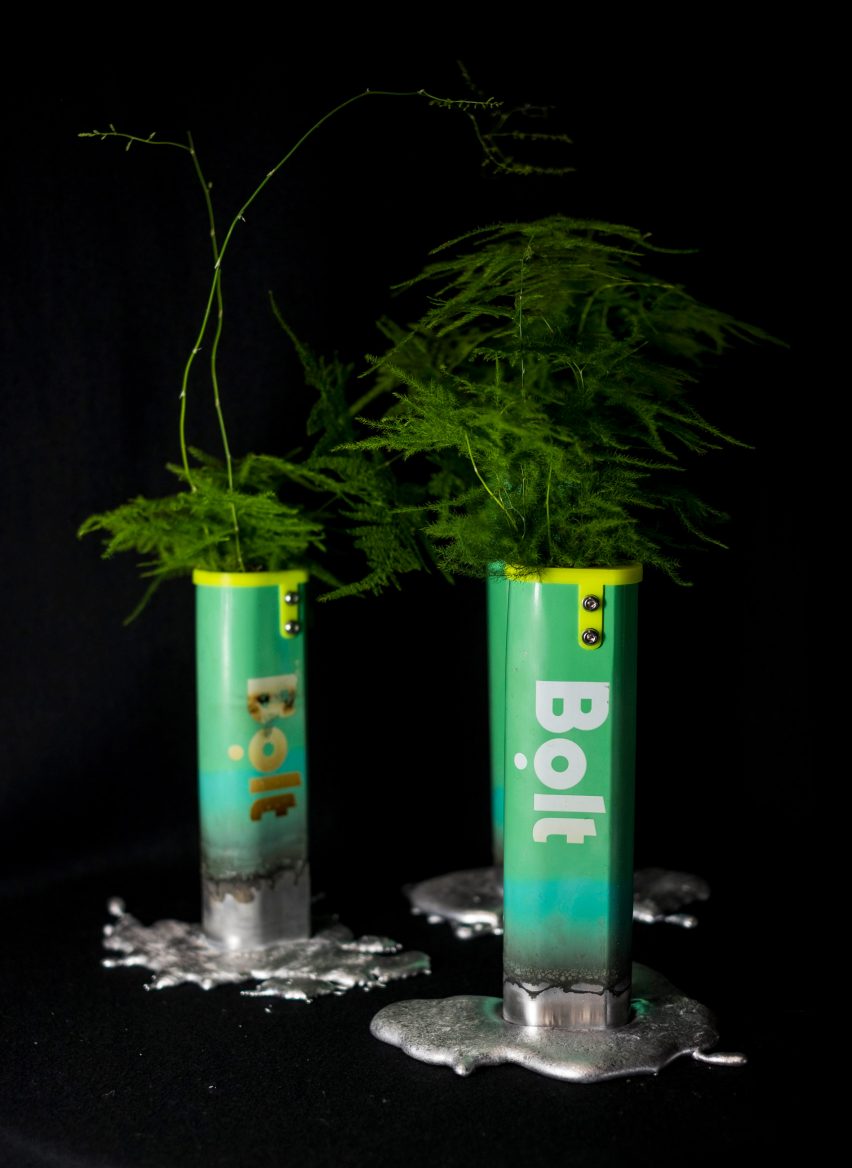 Vases made from old scooters