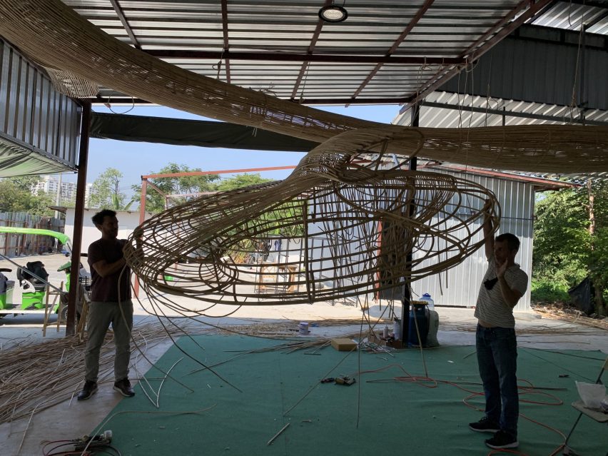 Belgium office with rattan sculpture by Enter Projects Asia