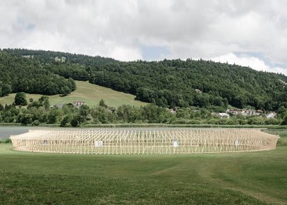 A wooden installation in the countryside