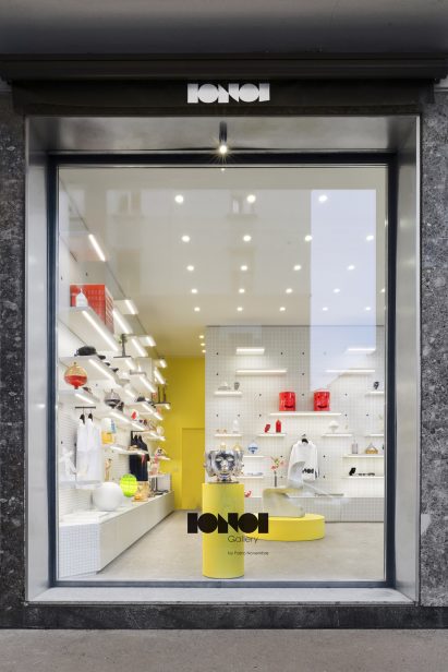 View through window into Fabio Novembre's IoNoi gallery in Milan