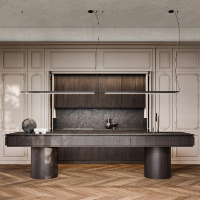 Floral Botanica kitchen by L'ottocento with a dark wooden island