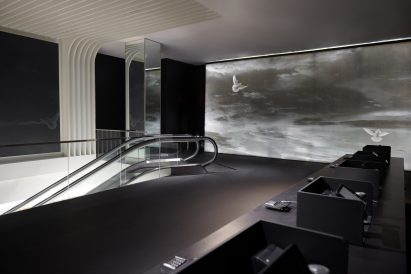 Interior image of Gap's Times Square store with a gloomy finish
