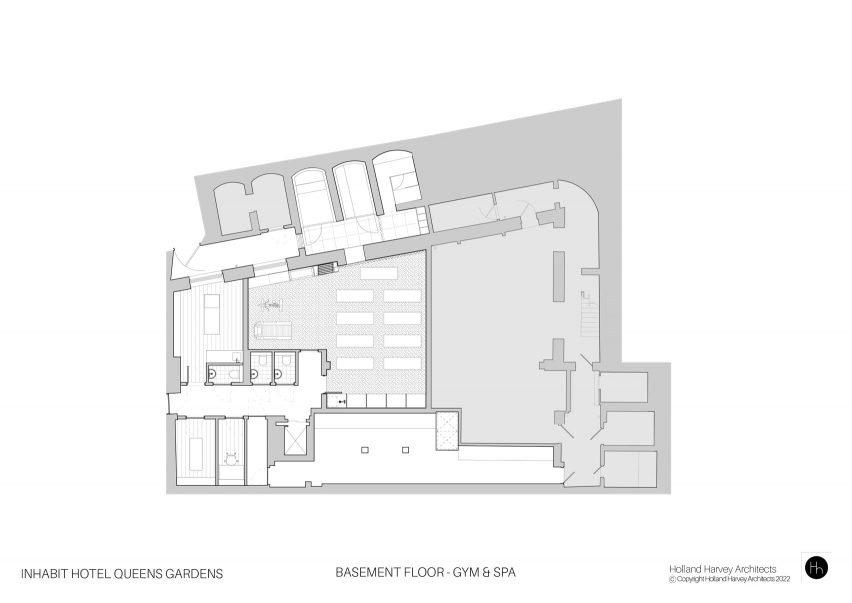 Basement floor plan, Inhabit Queen's Gardens by Holland Harvey Architects