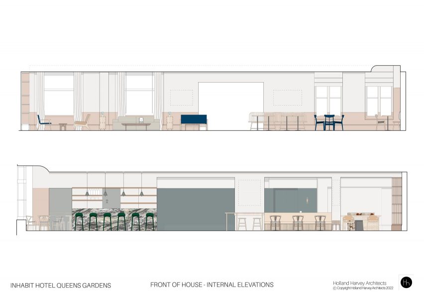 Bar elevations, Inhabit Queen's Gardens by Holland Harvey Architects