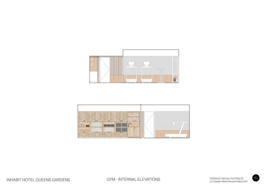 Gym elevations, Inhabit Queen's Gardens by Holland Harvey Architects