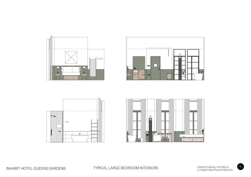 Bedroom elevations, Inhabit Queen's Gardens by Holland Harvey Architects
