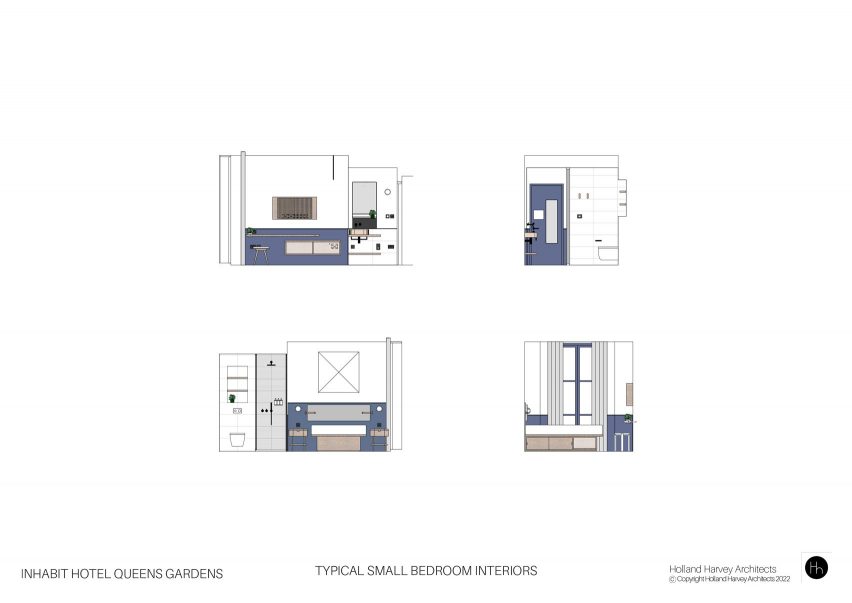 Bathroom elevations, Inhabit Queen's Gardens by Holland Harvey Architects