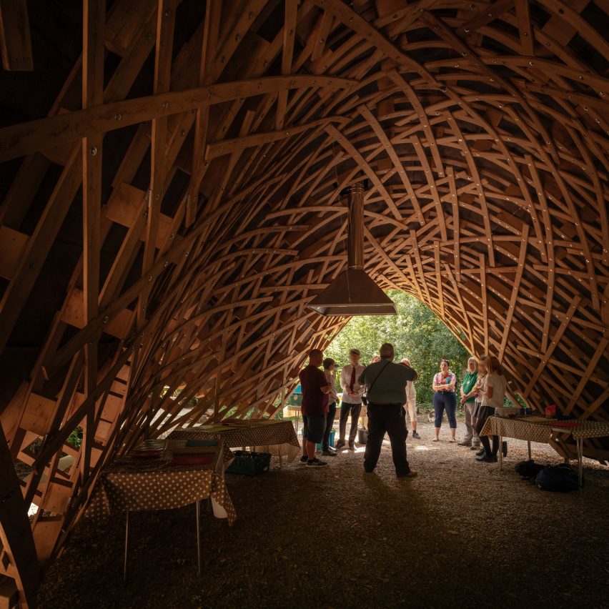 Timber shelter at Westonbirt arboretum by Invisible Studio 