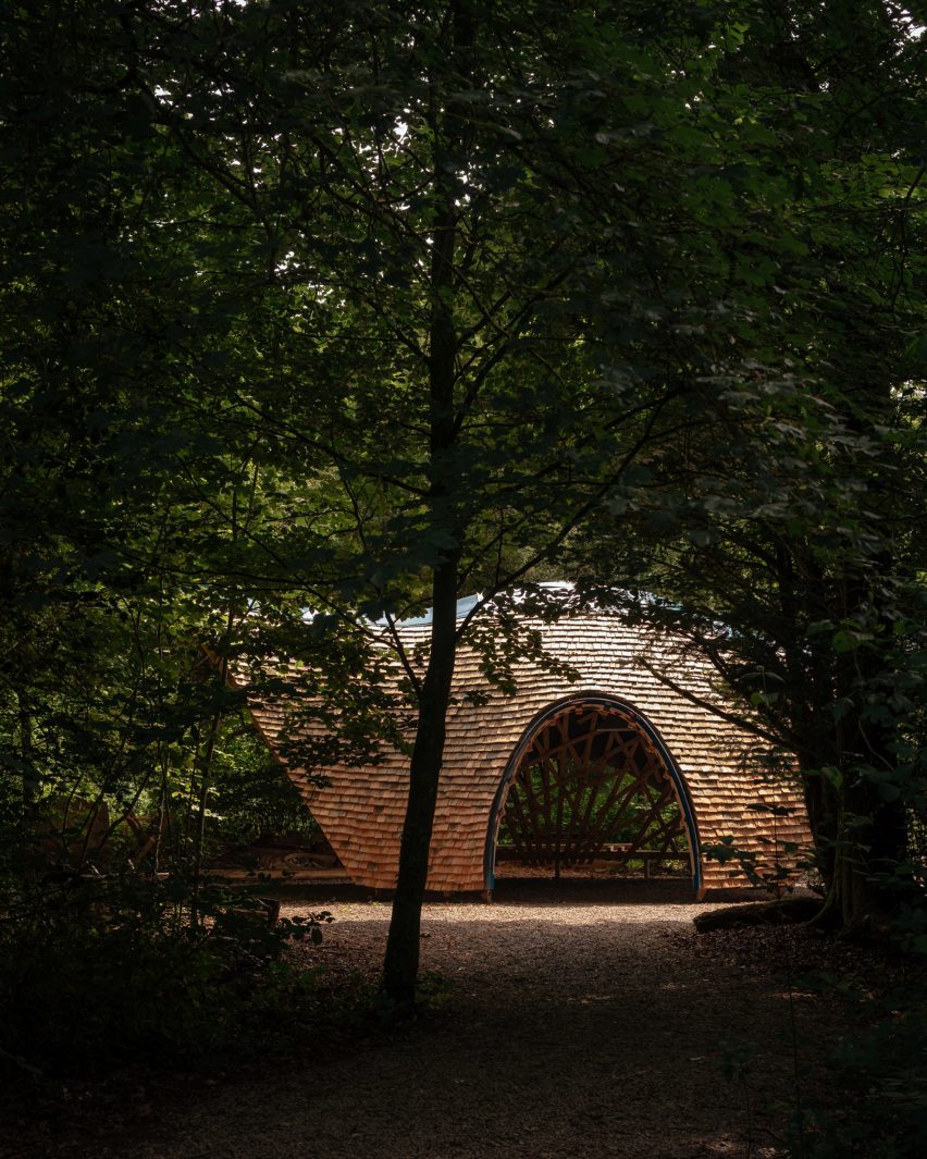 Timber shelter at Westonbirt arboretum by Invisible Studio 