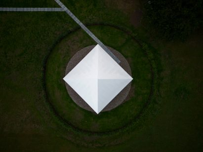 Aerial view of square house