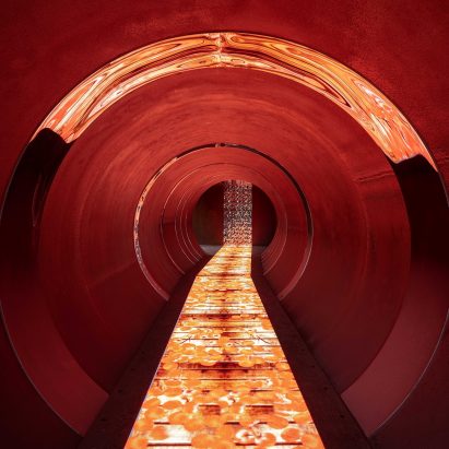 A photograph of a theatrical red interior by Supercloud