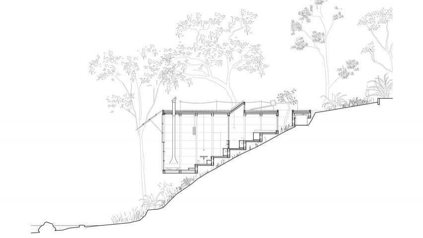 Section of Marramarra Shack by Leopold Banchini Architects