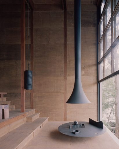 Image of a sculptural fireplace at Marramarra Shack