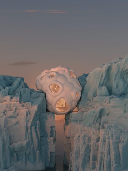 White amorphous building designed for the metaverse
