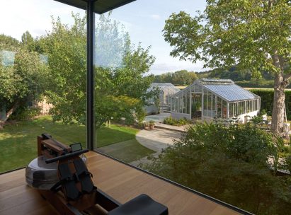 Floor-to-ceiling windows overlooking garden in Buckinghamshire