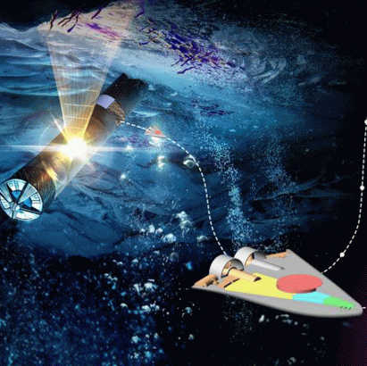 A rendering of NASA robots in water