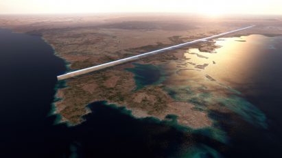 170-kilometre-long mirrored skyscraper in ~Saudi Arabia