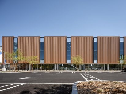 Ribbed metal facade