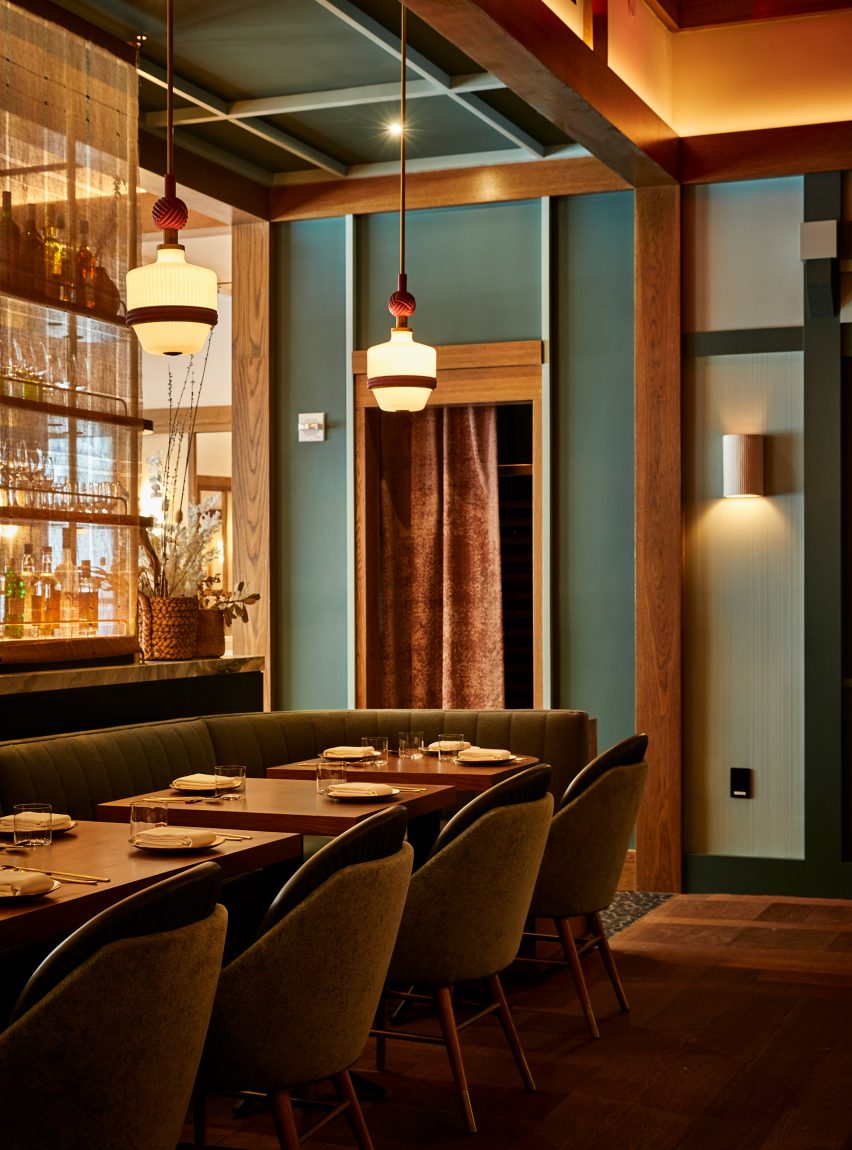 Main dining room with teal walls