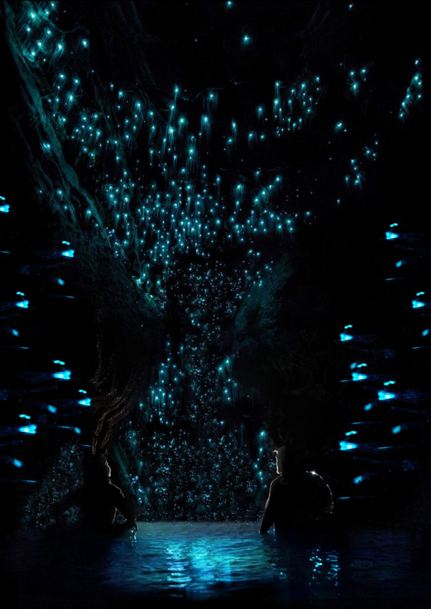 Dark space with blue glowing elements