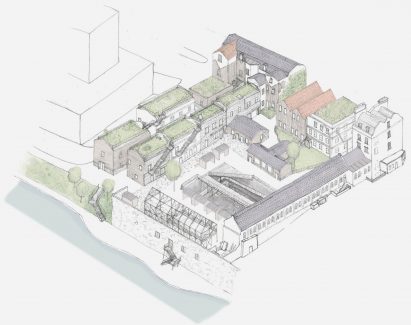 Architectural illustration of building complex