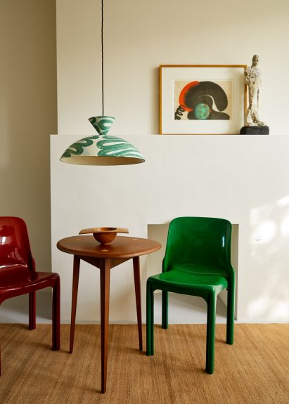 Green and white patterned hanging lamp by Palefire Studio