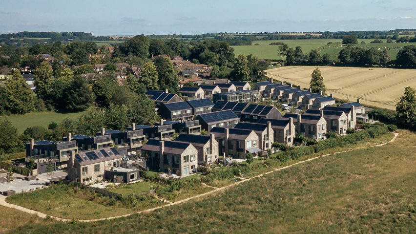 Aerial image of Lovedon Fields by John Pardey Architects