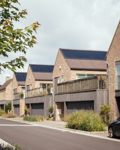Exterior image of Lovedon Fields which is shortlisted for the Neave Brown Award for Housing 