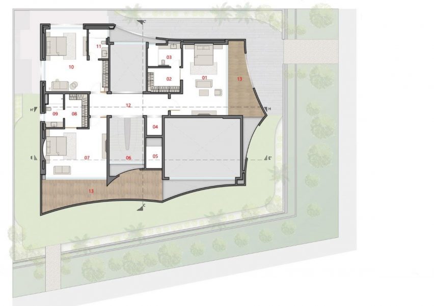 First floor plan of Mirai House of Arches by Sanjay Puri Architects