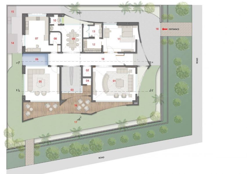 Ground floor plan of Mirai House of Arches by Sanjay Puri Architects