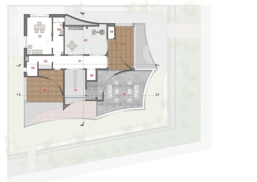 Second floor plan of Mirai House of Arches by Sanjay Puri Architects