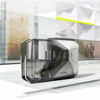 Snap Up single-seater car moving through the street illustration