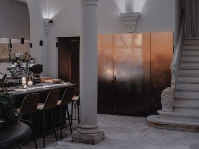 Orange wall light installation