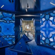 Blue rotunda in Tiffany & Co pop-up shop in Paris designed by OMA