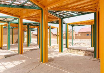 Colourful market pavilion in Nigerian village