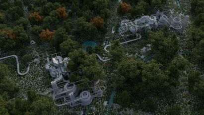 A bird's eye view of an architectural complex