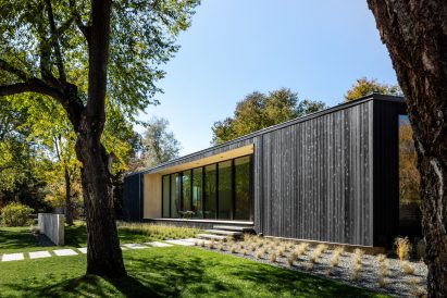 Wood and glass facade