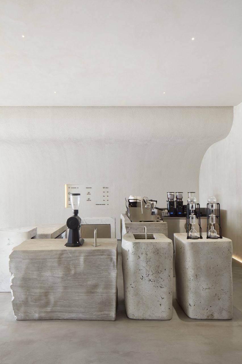 Minimalist interior of VSHD's Orijins coffee shop in Dubai