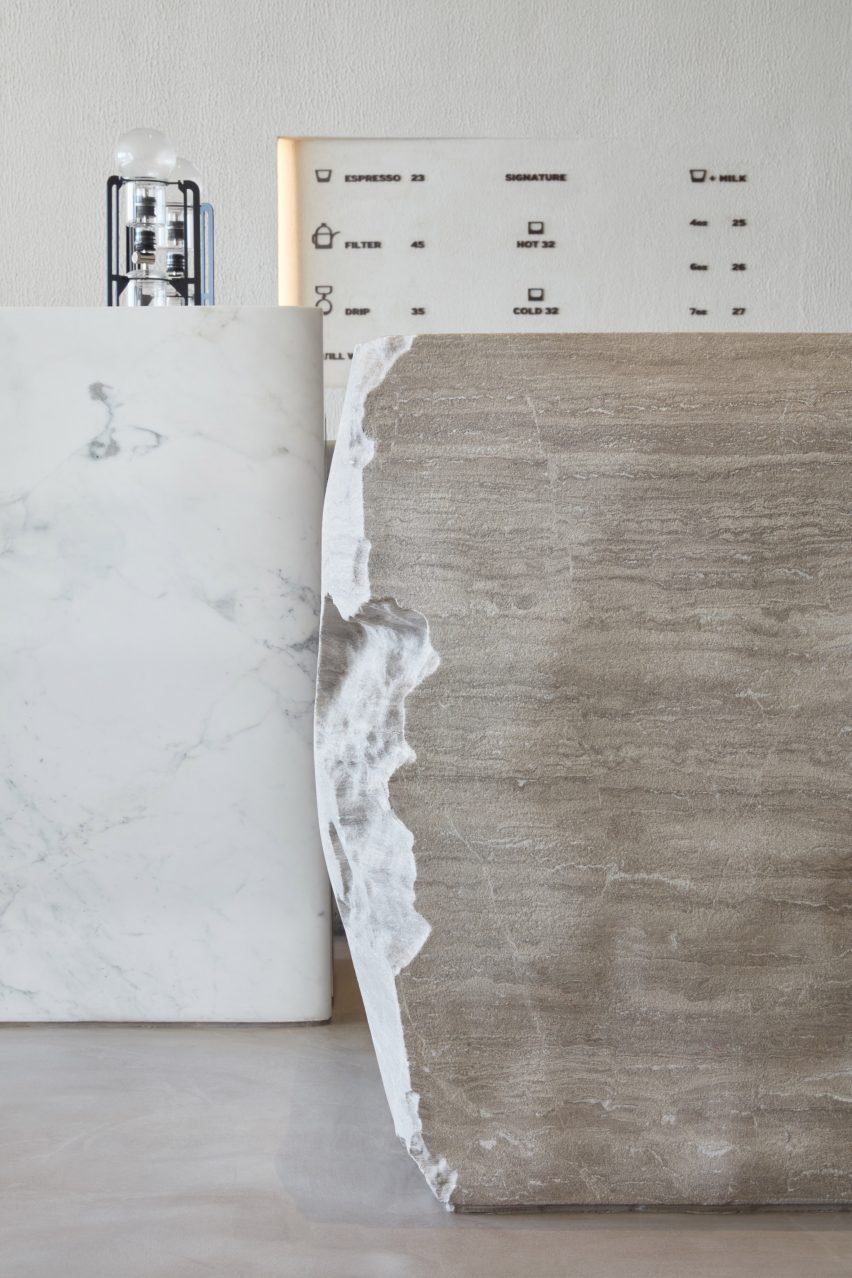 Minimalist interior of VSHD's Orijins coffee shop in Dubai