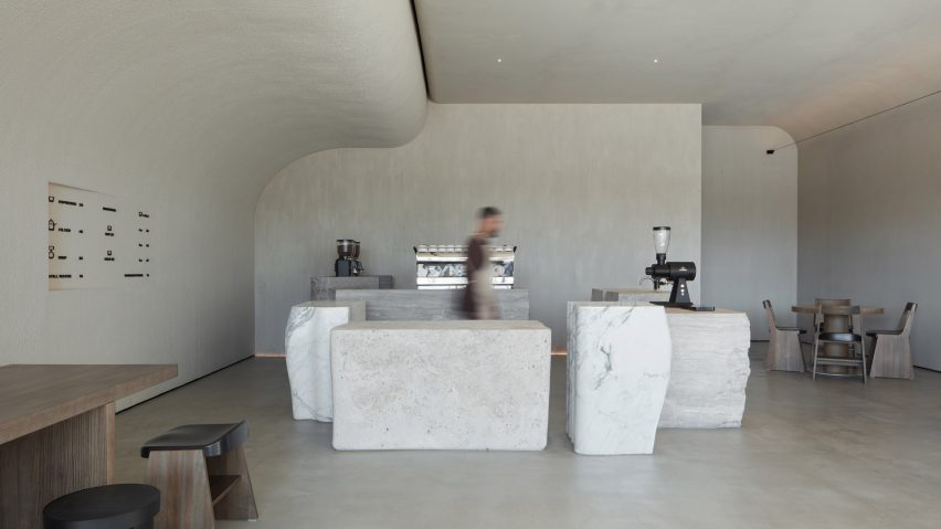 Minimalist interior of VSHD's Orijins coffee shop in Dubai