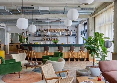 Bar with high stools inside Wunderlocke hotel